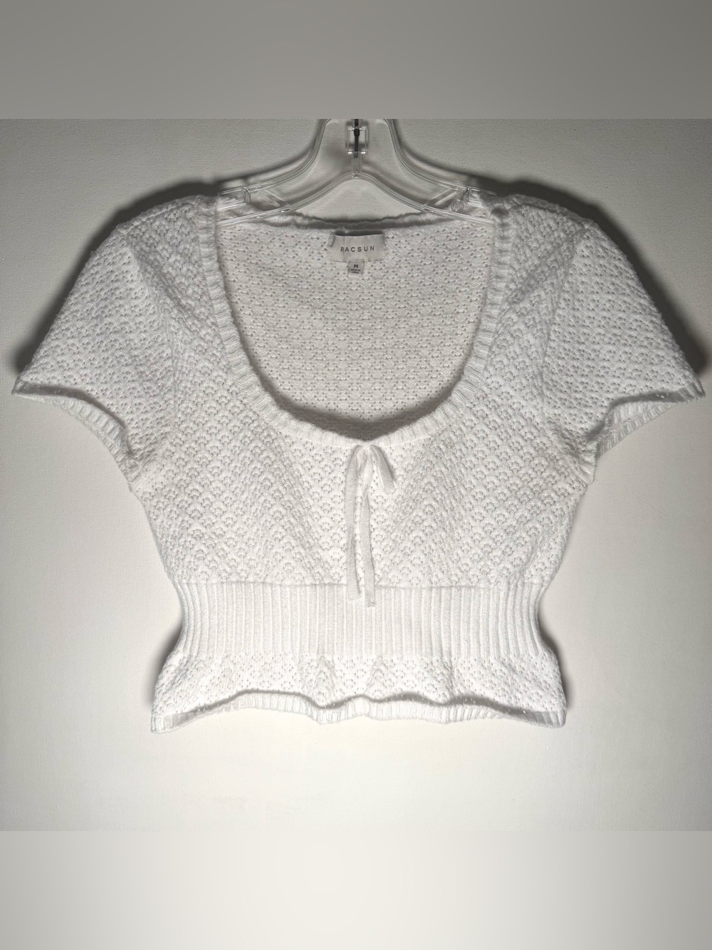 PacSun White Knit Front Tie Peplum Crop Top